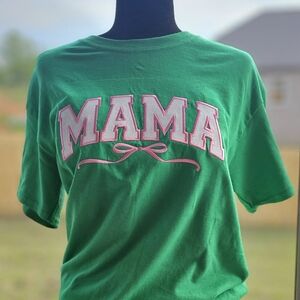 Green 'MAMA' Embroidered Short Sleeve tshirt